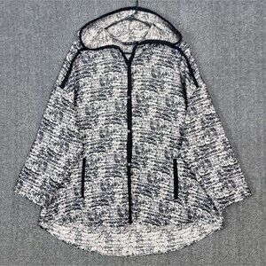 ZOA New York Swing Jacket Womens Large Black & White Hooded Roll Tab Sleeves